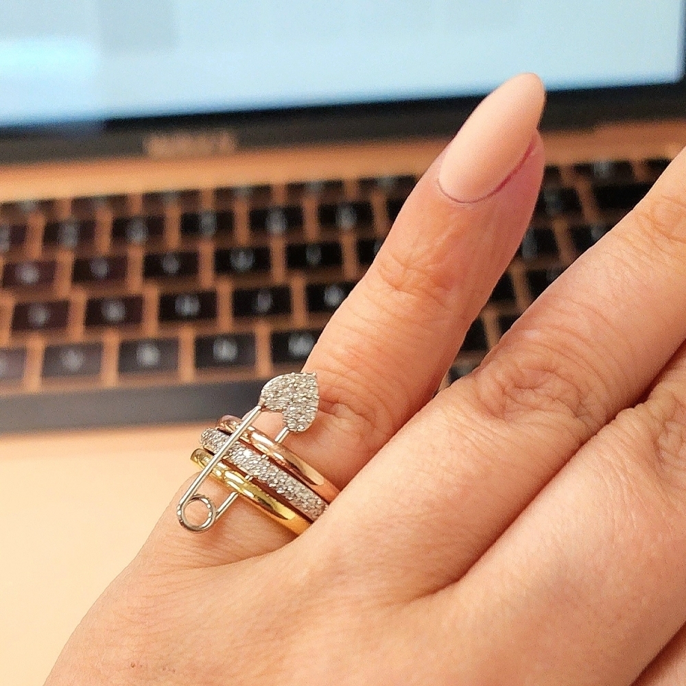 NEW‼️Elegant Cubic Zirconia Tri-Color Heart Pin Detachable Ring🔥 - Picture 2 of 5